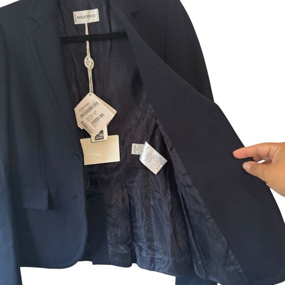 NWT EMILIO PUCCI navy blue viscose CREPE Embroidered logo Blazer Jacket 44 Large - Picture 3 of 13